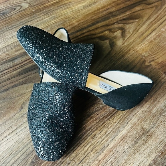 Jimmy Choo Women's Globe Glitter & Leather d'Orsay Flats - Picture 2 of 16